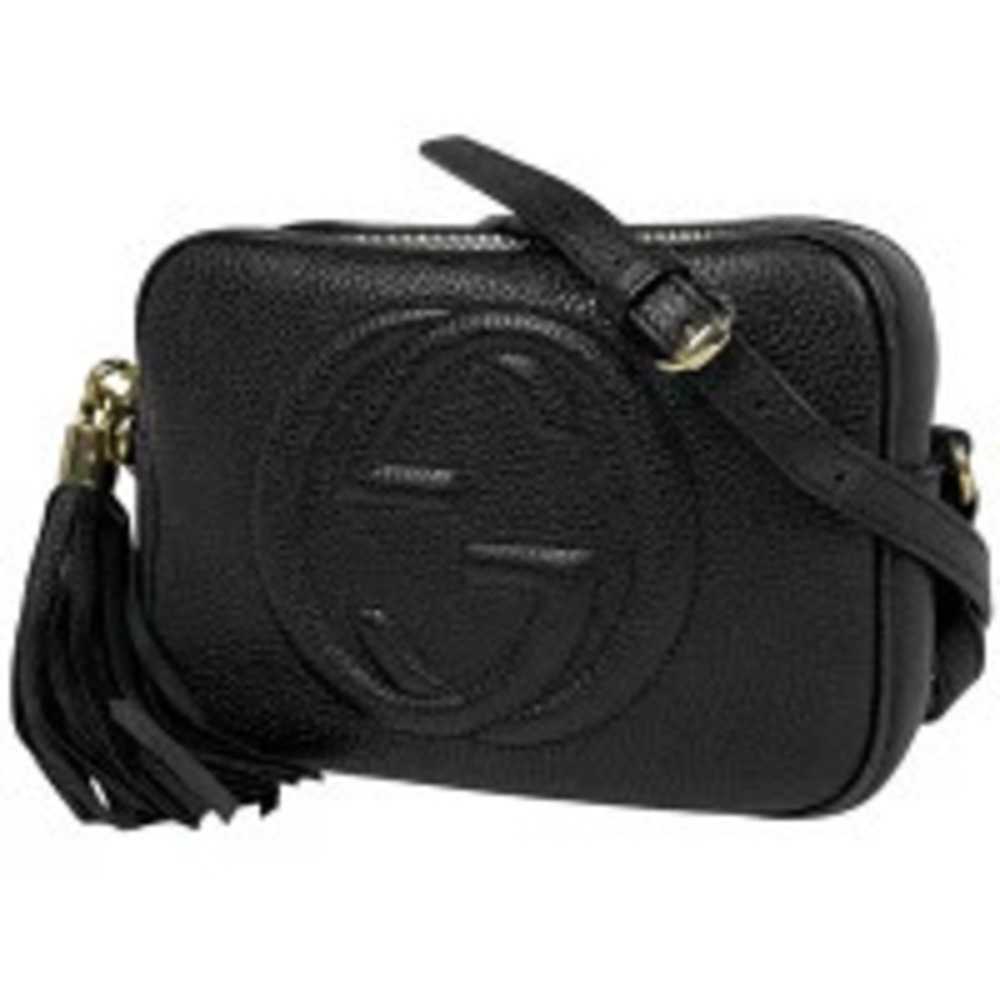 Gucci Soho Shoulder Bag Tassel Fringe Interlocking GG Leather Black
